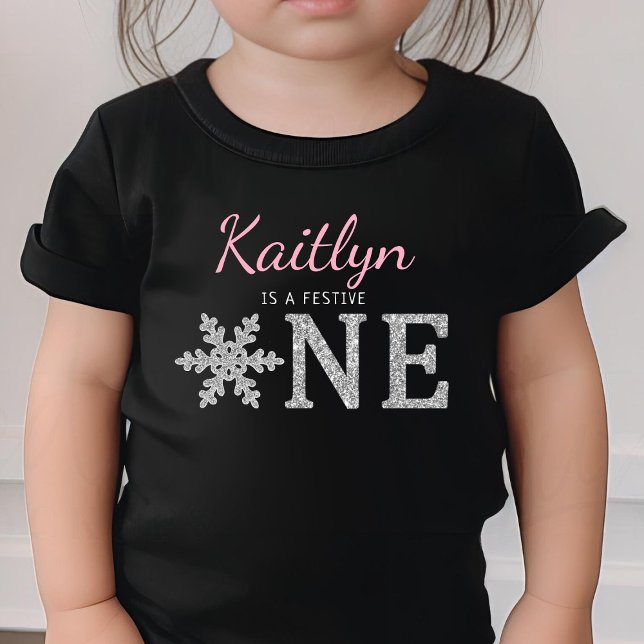 T-shirt Pour Bébé Snowflake hiver "Festive One" 1er anniversaire (Créateur téléchargé)