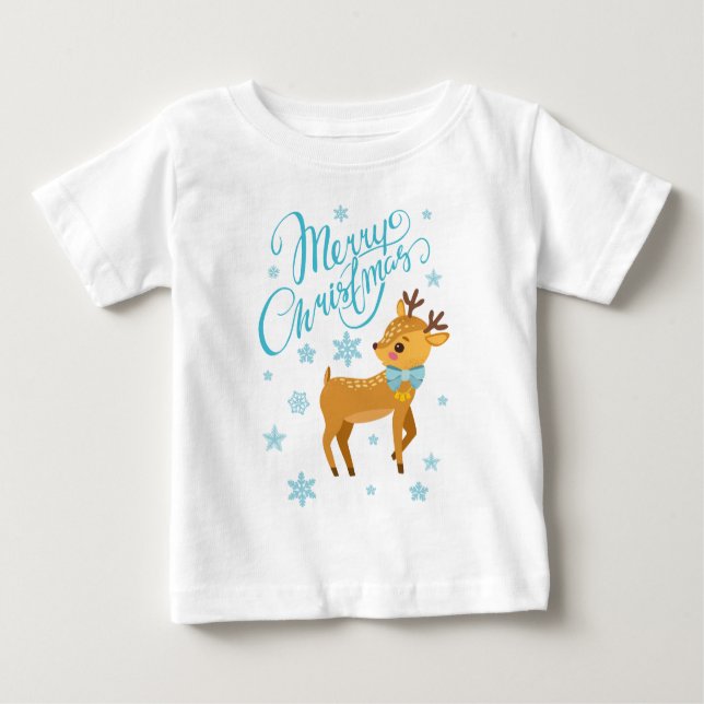 T-shirt Pour Bébé Snowflakes hiver Joyeux Noël Cerf | Vacances (Devant)