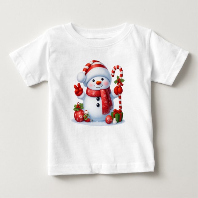 T-shirt Pour Bébé Snowman Peace Sign Christmas  (Devant)
