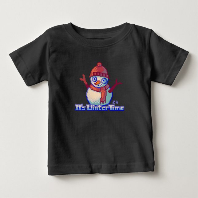T-shirt Pour Bébé Snowman Pixel Art (Devant)
