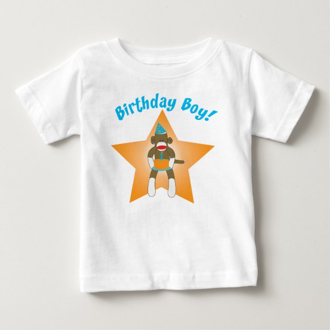 T-shirt Pour Bébé Sock Monkey Birthday Boy (Devant)