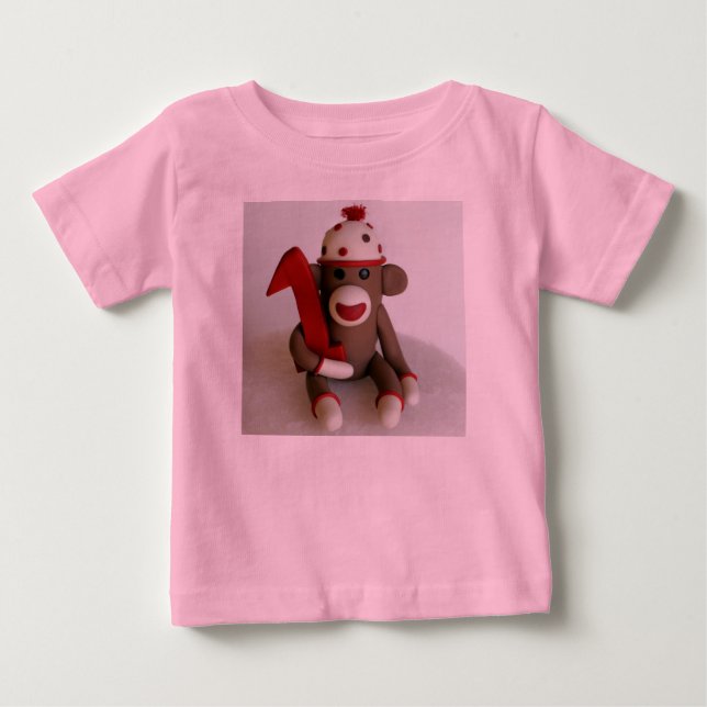 T-shirt Pour Bébé Sock Monkey premier anniversaire (Devant)