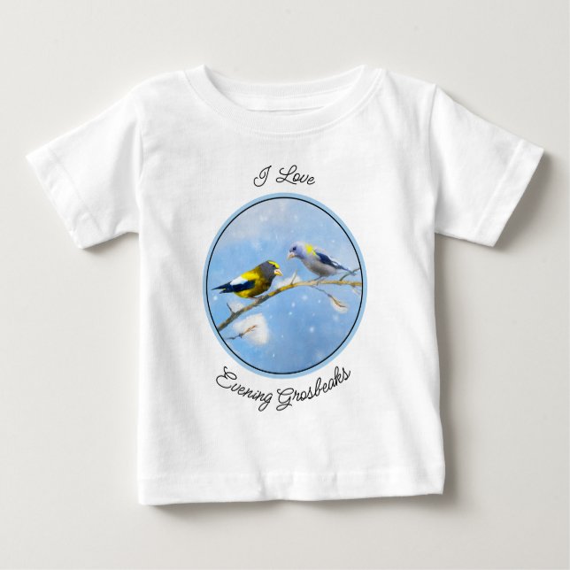 T-shirt Pour Bébé Soirée Grosbeak Peinture - Cute Original Chien Art (Devant)
