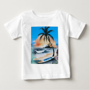 T-shirt Pour Bébé soleil de merBrillant & palmier sur la plage