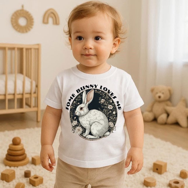 T-shirt Pour Bébé Some Bunny Loves Me Monochrome Easter Spring Flora (Some Bunny Loves Me Monochrome Easter Spring Flora Baby T-Shirt)