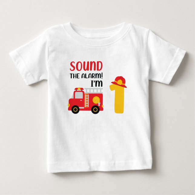 T-shirt Pour Bébé Son L'alarme Je suis un pompier de 1er anniversair (Devant)