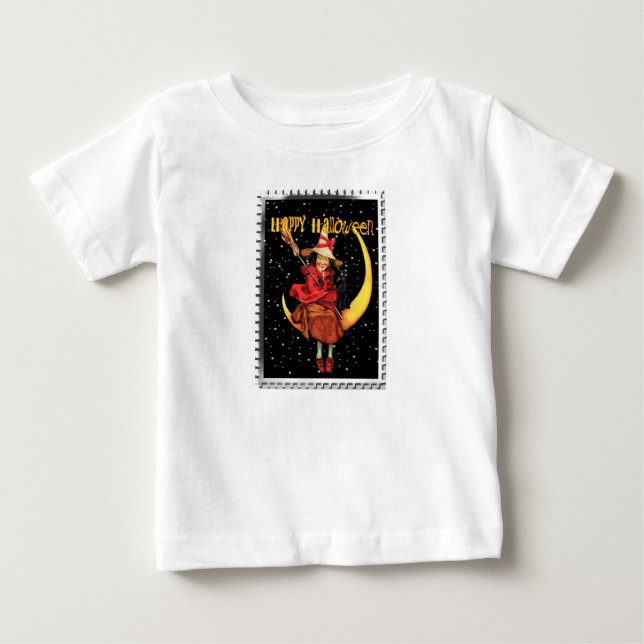 T-shirt Pour Bébé Sorcière de bonne Halloween nostalgique et son cha (Devant)