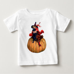 T-shirt Pour Bébé Sorcière de Halloween vintage, chat et citrouille