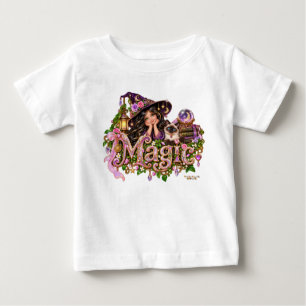 T-shirt Pour Bébé Sorcière girly d'Halloween et magie de chat siamoi