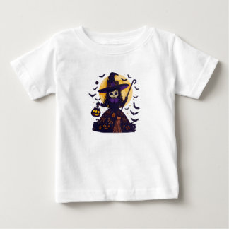 T-shirt Pour Bébé Sorcière squelette de coupe de papier pleine lune 