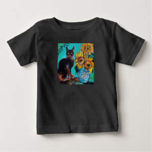 T-SHIRT POUR BÉBÉ SOUCHES AVEC CHAT EN TURQUOISE BLEUE