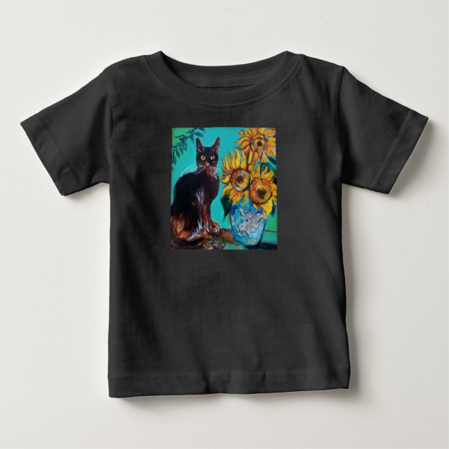 T-SHIRT POUR BÉBÉ SOUCHES AVEC CHAT EN TURQUOISE BLEUE (Devant)