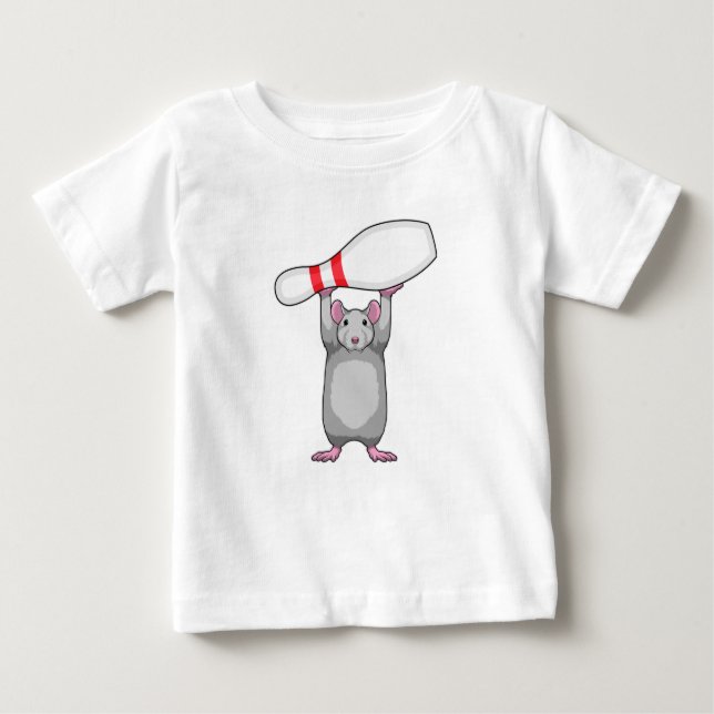 T-shirt Pour Bébé Souris à Bowling avec épingle de Bowling (Devant)