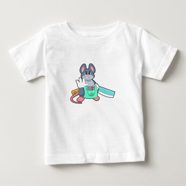 T-shirt Pour Bébé Souris comme coiffeur avec ciseaux et comble (Devant)