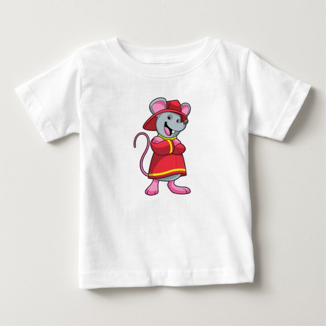 T-shirt Pour Bébé Souris comme pompier avec casque (Devant)