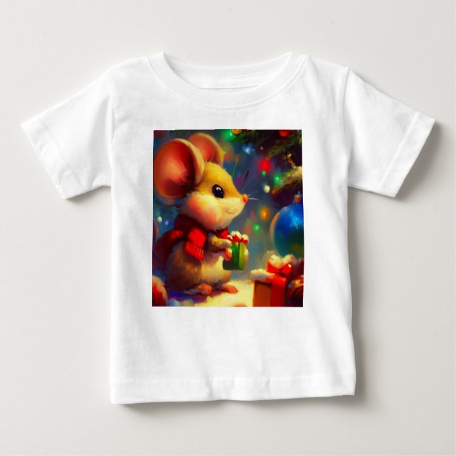 T-shirt Pour Bébé Souris de Noël 2 (Devant)