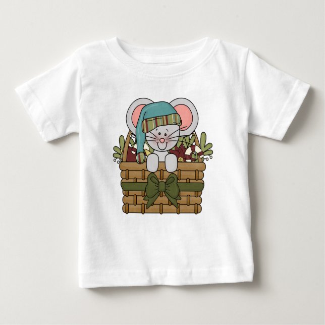 T-shirt Pour Bébé Souris de Noël dans le panier (Devant)