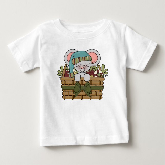 T-shirt Pour Bébé Souris de Noël dans le panier (Devant)