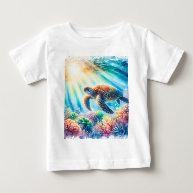 T-shirt Pour Bébé sous la tortue de mer (Devant)