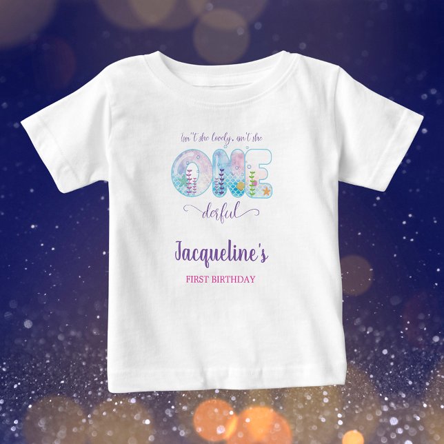 T-shirt Pour Bébé Sous les Sea Girls 1er anniversaire (Under the sea girls 1st birthday white t-shirt.)
