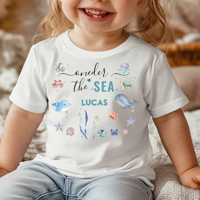T-shirt Pour Bébé sous l'océan pour un an Anniversaire (oneder the sea whale sea life party underwater whale ocean animals 1st birthday summer narwhal beach)