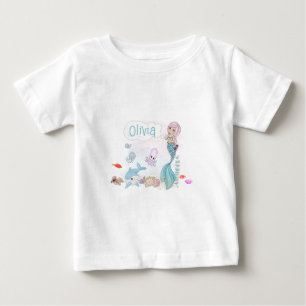 T-shirt Pour Bébé Sous l'océan Sirène Douce Personnalisée