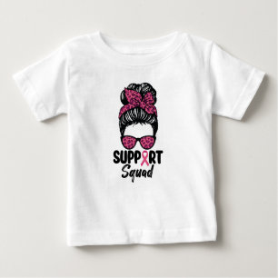 T-shirt Pour Bébé Soutien Squad Messy Bun Pink Warrior Cancer du sei