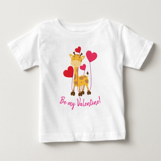 T-shirt Pour Bébé Soyez ma Saint Valentin jolie Giraffe avec ballons (Devant)