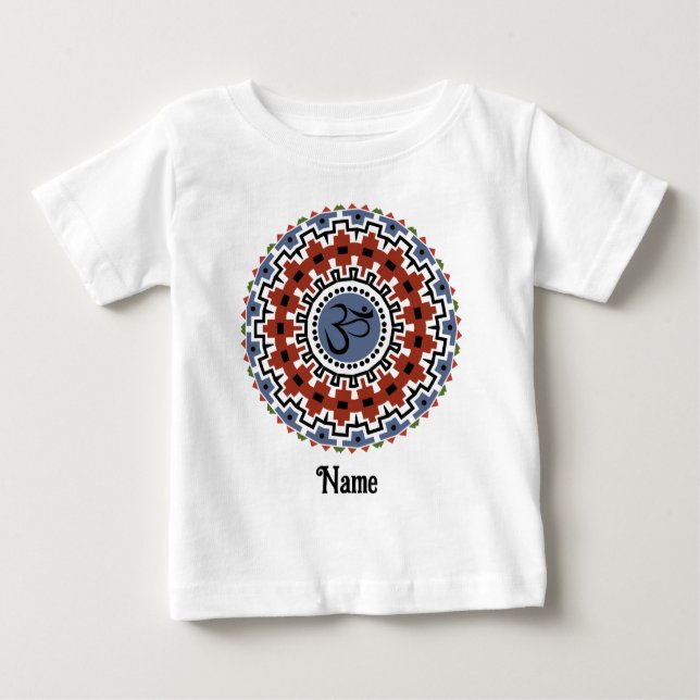 T-shirt Pour Bébé Spirituel Mandala Yoga Om Rust Bleu Customisé (Devant)