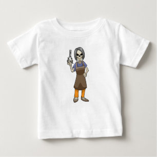 T-shirt Pour Bébé Squelette comme coiffeur avec ciseaux