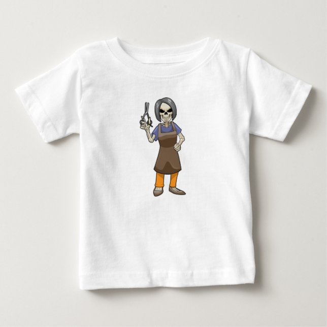 T-shirt Pour Bébé Squelette comme coiffeur avec ciseaux (Devant)