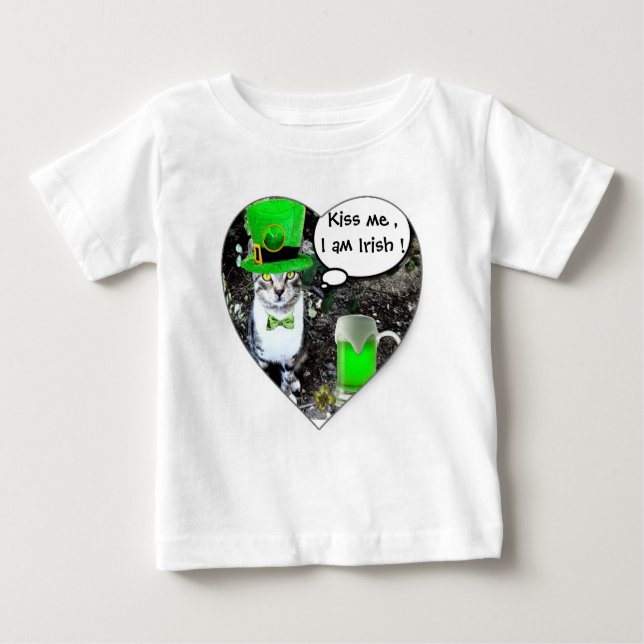 T-SHIRT POUR BÉBÉ ST PATRICK'S DAY CHAT AVEC BIÈRE IRLANDAISE VERTE  (Devant)