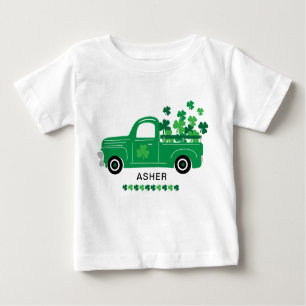 T-shirt Pour Bébé St. Patrick's Day Shamrock Camion Nom personnalisé