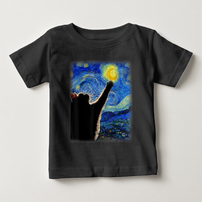 T-shirt Pour Bébé Starry Night Cat, Van Gogh Amoureux des chats Cat  (Devant)