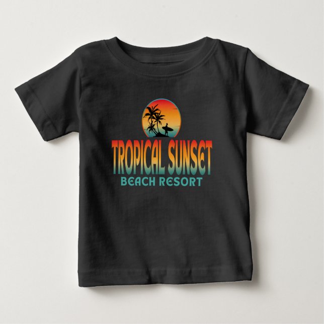 T-SHIRT POUR BÉBÉ STATION DE PLAGE TROPICAL SUNSET SURF ÉTÉ (Devant)