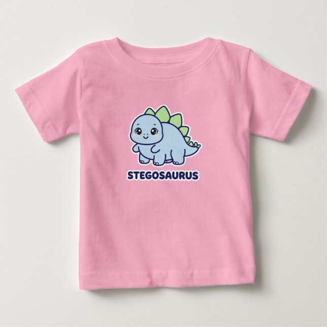 T-shirt Pour Bébé Stégosaure Bébé Bleu Mignon Dinosaur Chibi (Devant)