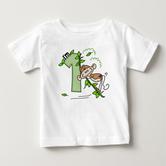 T-shirt Pour Bébé Stick Singe Swing 1er Anniversaire (Devant)