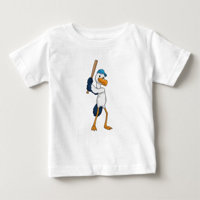 T-shirt Pour Bébé Stork au baseball avec batte de baseball (Devant)