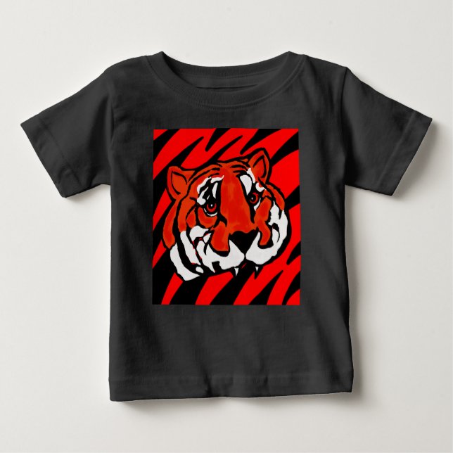 T-SHIRT POUR BÉBÉ STRIPES ORANGE ET NOIR (Devant)