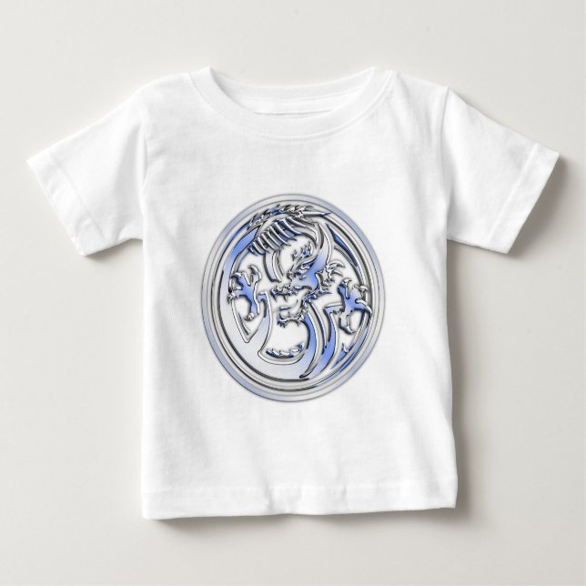 T-shirt Pour Bébé Style Chrome badge Dragon sur Carbon Fibre Print (Devant)