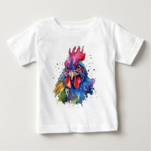 T-shirt Pour Bébé Style d'aquarelle de poulet du coq du pays