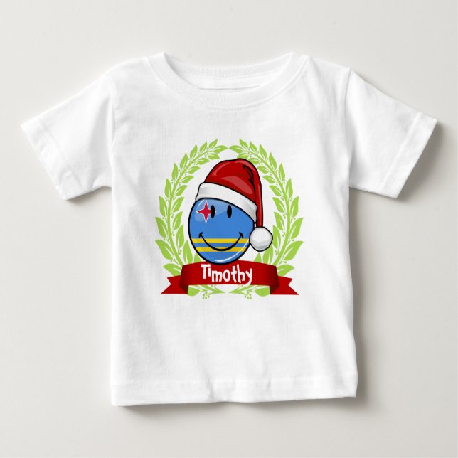 T-shirt Pour Bébé Style gai de Noël de drapeau d'Aruba (Devant)