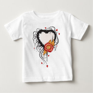 T-shirt Pour Bébé Style Grunge Noir Coeur et Fleur