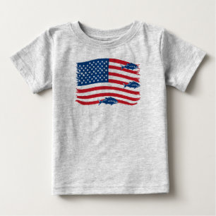 T-shirt Pour Bébé Style vintage Pêche drapeau américain Rouge Bleu