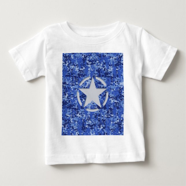 T-shirt Pour Bébé Stylo Star Retro Camouflage bleu marine (Devant)