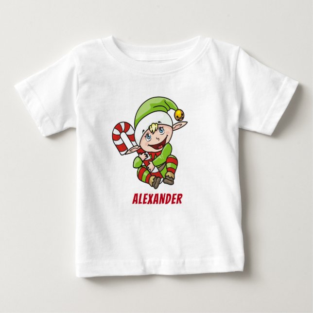 T-shirt Pour Bébé Sucre de canne elfe de Noël du bébé Noël Noël (Devant)