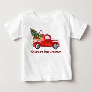 T-shirt Pour Bébé Sucres de canne de Camion de Noël pour bébé rouge