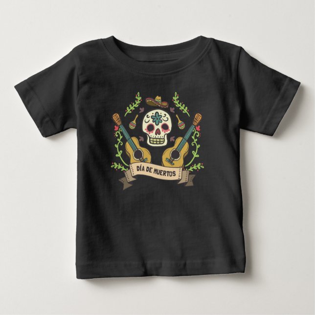T-shirt Pour Bébé Sucrez le crâne et la chemise de Guitars Dia de (Devant)
