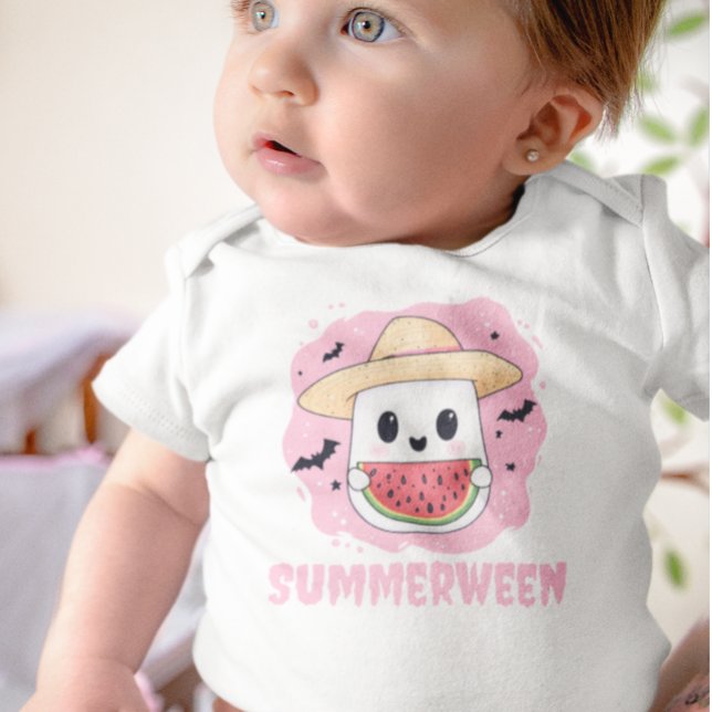 T-shirt Pour Bébé Summerween Mignon Fantôme Pastèque Été (Créateur téléchargé)