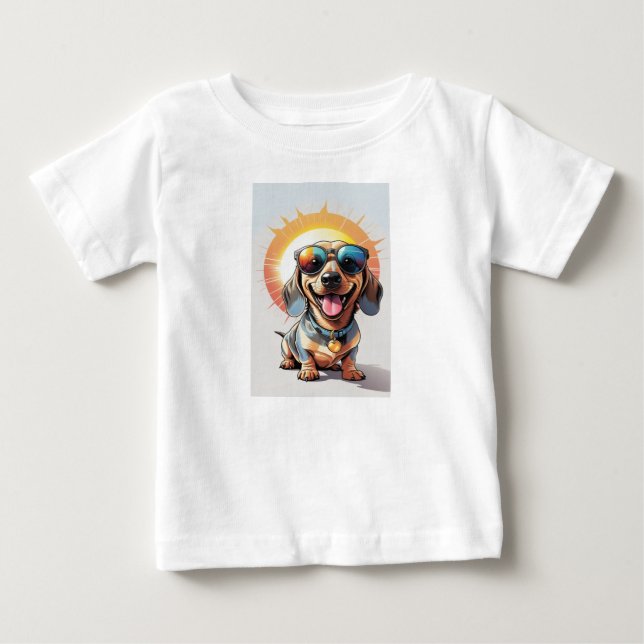 T-shirt Pour Bébé Sunny Smiles : Le Cool Dachshund (Devant)